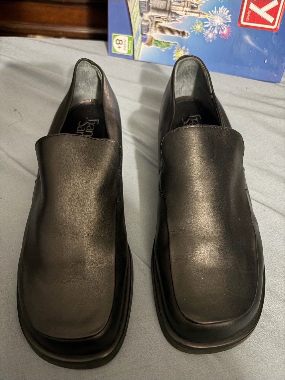 Franco Sarto Womens FlexLoafer Slip On Black Leather Block Heel 8.5